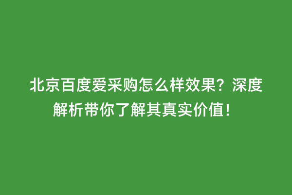 北京百度爱采购怎么样效果？深度解析带你了解其真实价值！