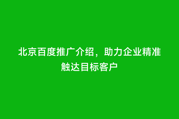 北京百度推广介绍，助力企业精准触达目标客户