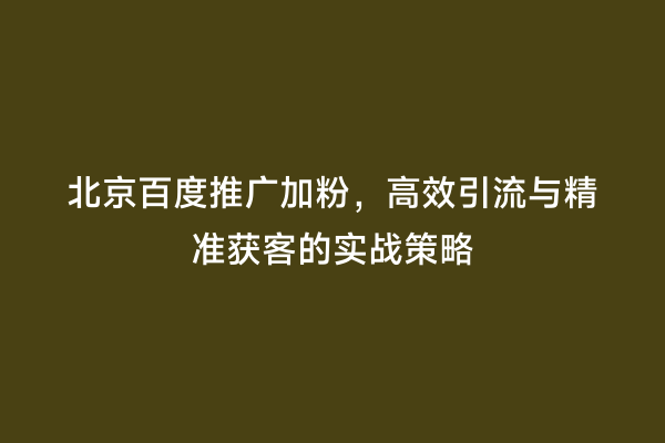 北京百度推广加粉，高效引流与精准获客的实战策略