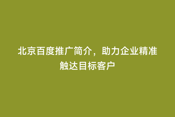 北京百度推广简介，助力企业精准触达目标客户