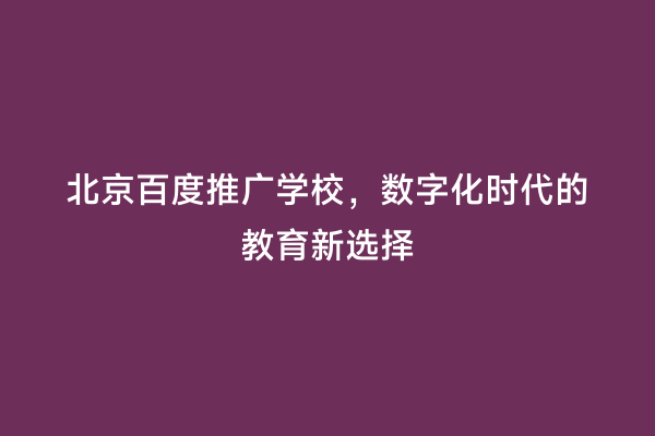 北京百度推广学校，数字化时代的教育新选择
