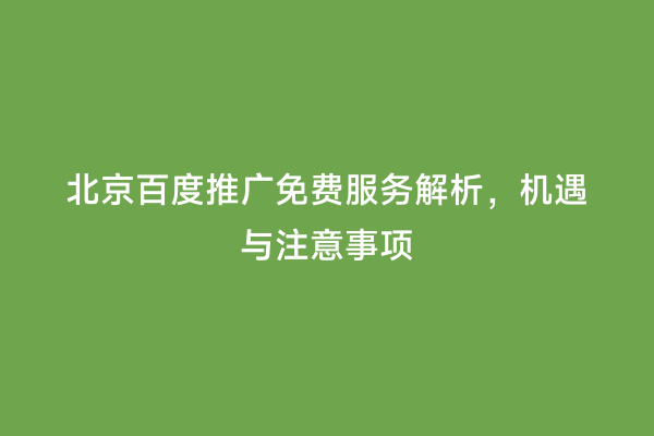 北京百度推广免费服务解析，机遇与注意事项
