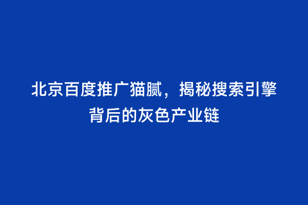 北京百度推广猫腻，揭秘搜索引擎背后的灰色产业链