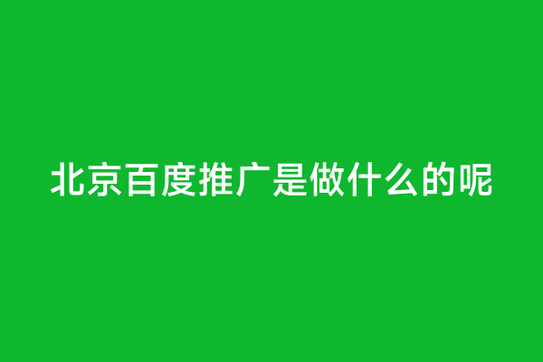 北京百度推广是做什么的呢
