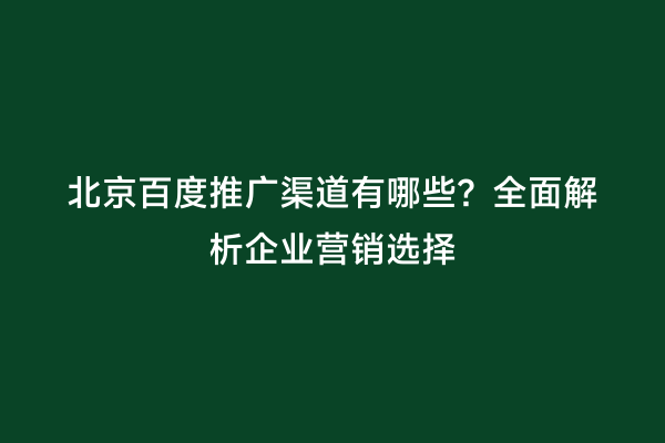 北京百度推广渠道有哪些？全面解析企业营销选择