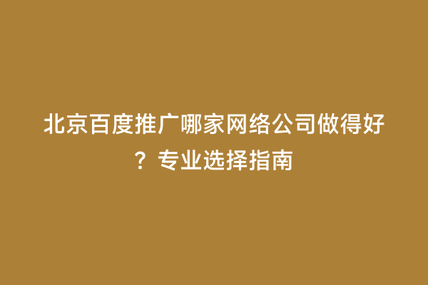 北京百度推广哪家网络公司做得好？专业选择指南