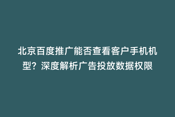 北京百度推广能否查看客户手机机型？深度解析广告投放数据权限