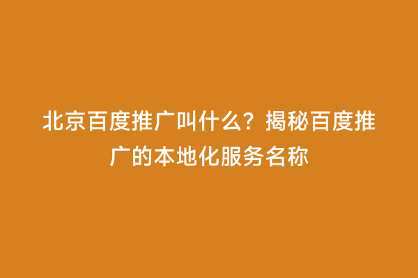 北京百度推广叫什么？揭秘百度推广的本地化服务名称