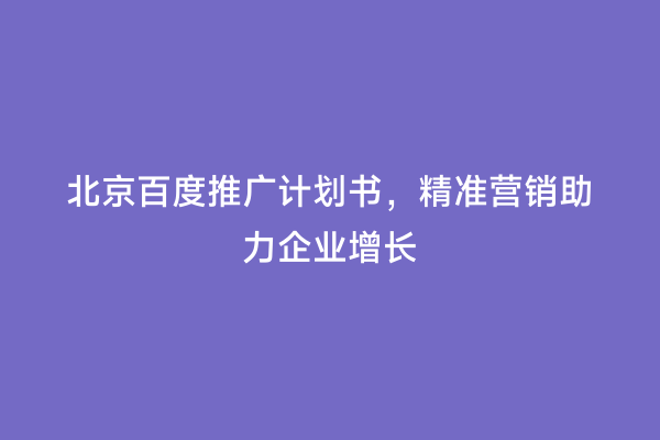 北京百度推广计划书，精准营销助力企业增长
