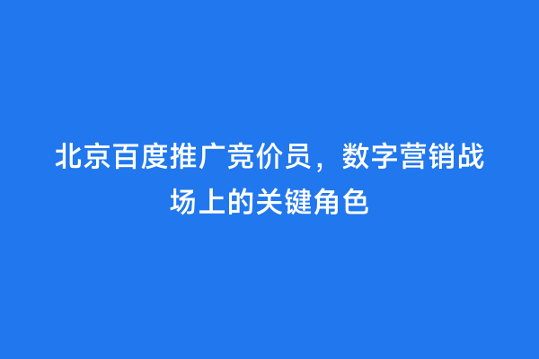 北京百度推广竞价员，数字营销战场上的关键角色