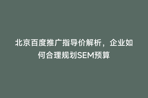 北京百度推广指导价解析，企业如何合理规划SEM预算