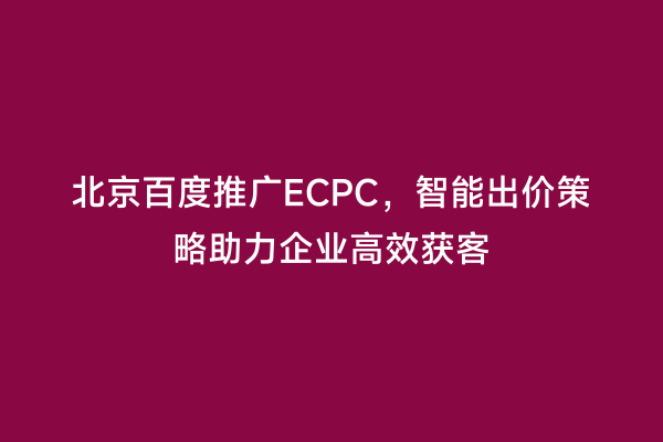 北京百度推广ECPC，智能出价策略助力企业高效获客