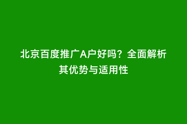 北京百度推广A户好吗？全面解析其优势与适用性