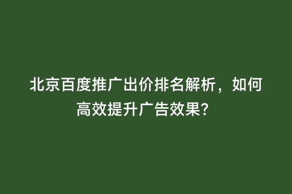 北京百度推广出价排名解析，如何高效提升广告效果？