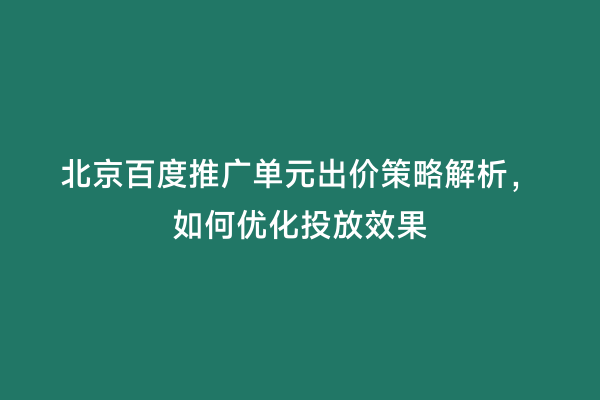 北京百度推广单元出价策略解析，如何优化投放效果