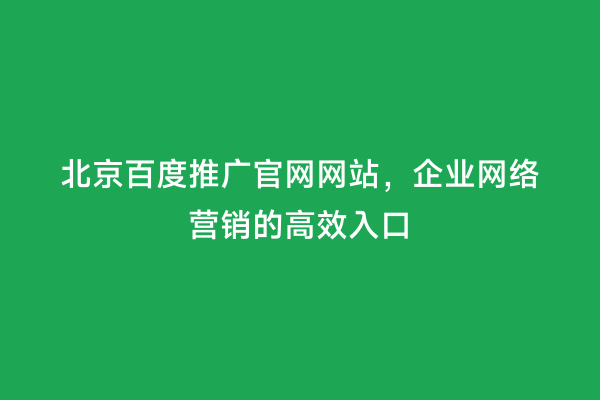 北京百度推广官网网站，企业网络营销的高效入口