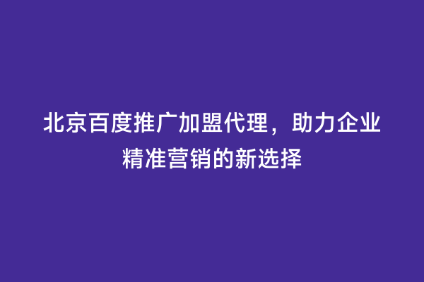 北京百度推广加盟代理，助力企业精准营销的新选择