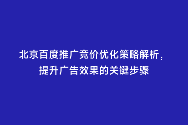 北京百度推广竞价优化策略解析，提升广告效果的关键步骤