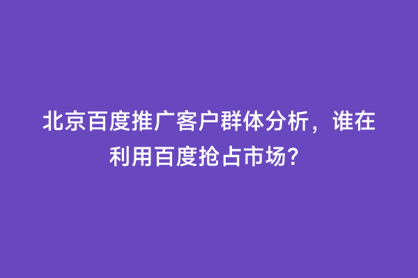 北京百度推广客户群体分析，谁在利用百度抢占市场？
