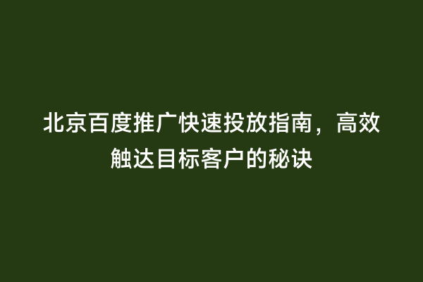 北京百度推广快速投放指南，高效触达目标客户的秘诀