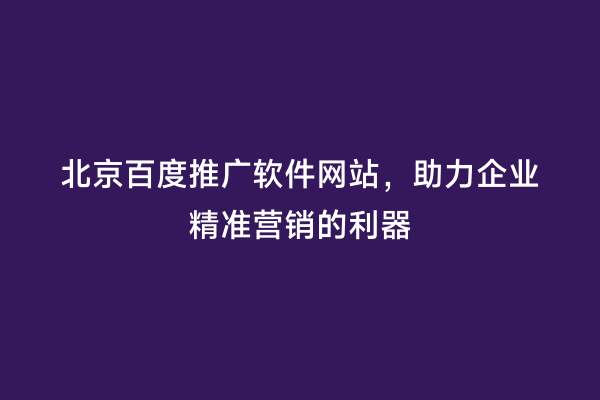 北京百度推广软件网站，助力企业精准营销的利器