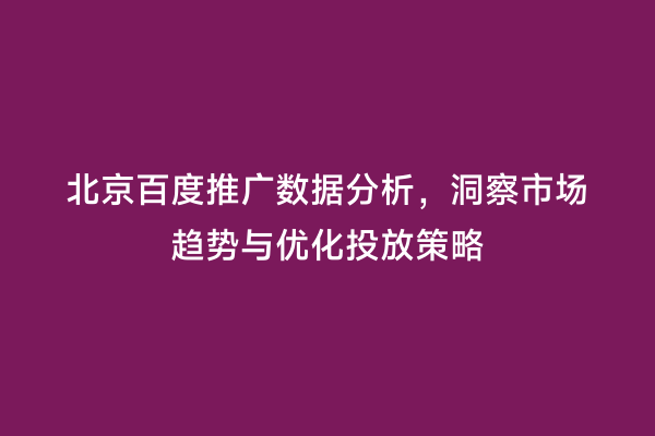 北京百度推广数据分析，洞察市场趋势与优化投放策略