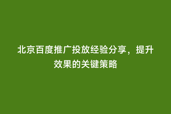 北京百度推广投放经验分享，提升效果的关键策略
