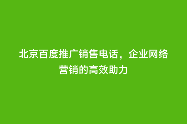 北京百度推广销售电话，企业网络营销的高效助力
