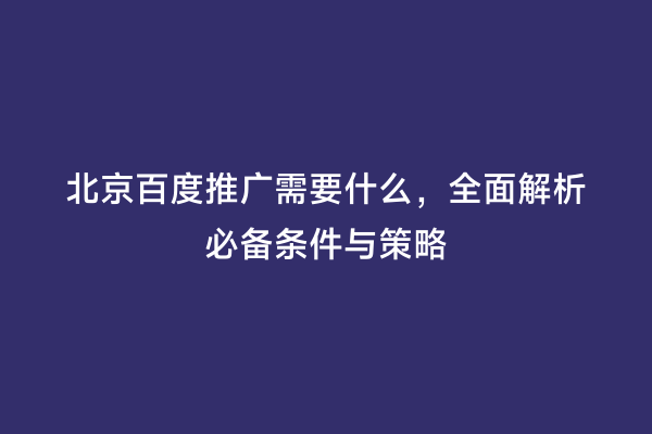 北京百度推广需要什么，全面解析必备条件与策略