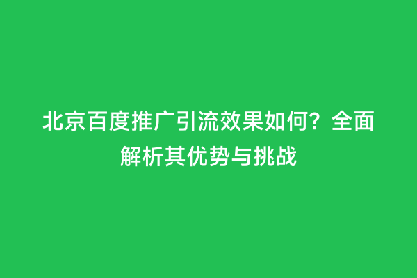 北京百度推广引流效果如何？全面解析其优势与挑战