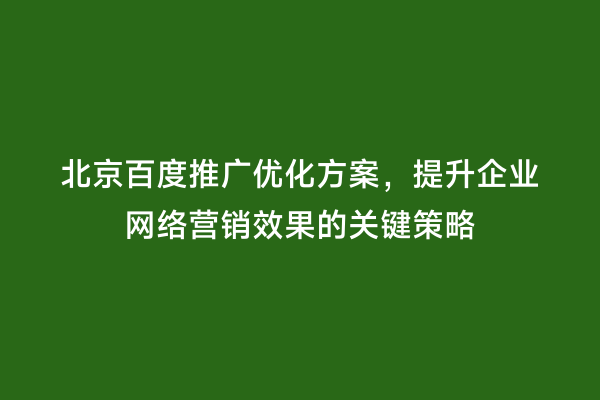 北京百度推广优化方案，提升企业网络营销效果的关键策略