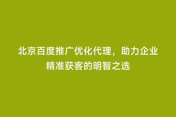 北京百度推广优化代理，助力企业精准获客的明智之选