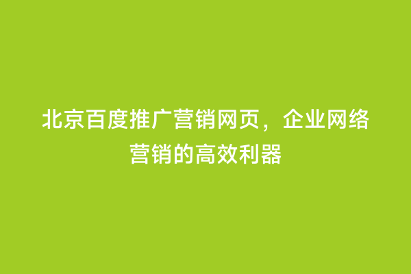 北京百度推广营销网页，企业网络营销的高效利器