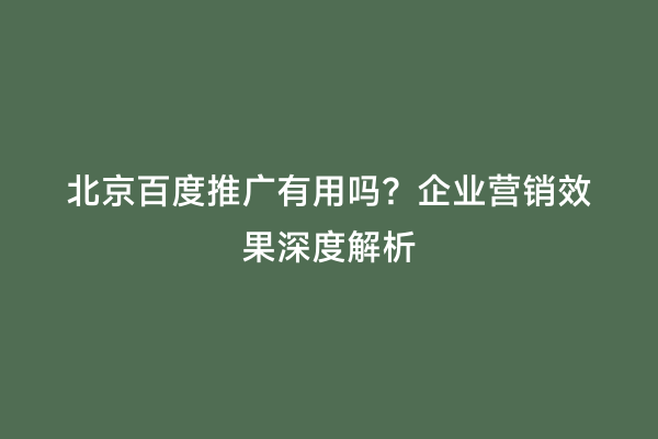 北京百度推广有用吗？企业营销效果深度解析