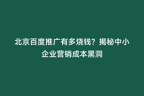 北京百度推广有多烧钱？揭秘中小企业营销成本黑洞