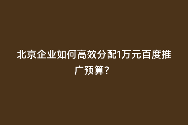 北京企业如何高效分配1万元百度推广预算？