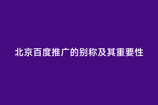 北京百度推广的别称及其重要性