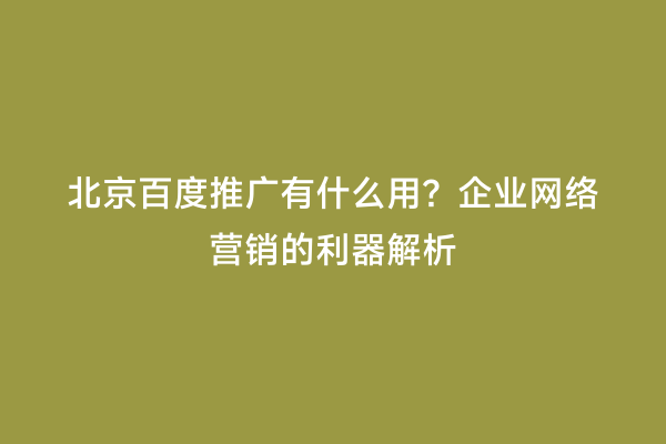 北京百度推广有什么用？企业网络营销的利器解析