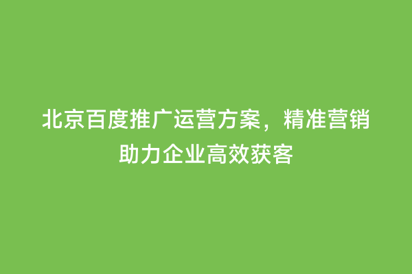 北京百度推广运营方案，精准营销助力企业高效获客