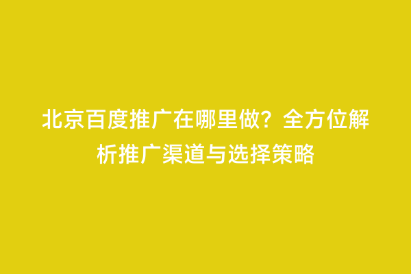 北京百度推广在哪里做？全方位解析推广渠道与选择策略