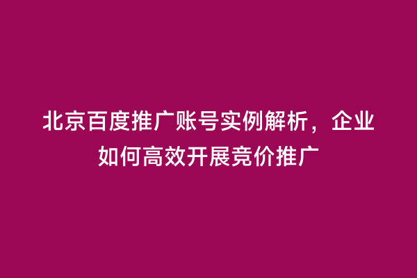 北京百度推广账号实例解析，企业如何高效开展竞价推广