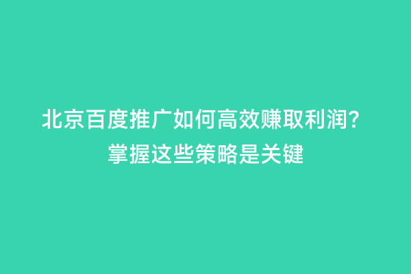北京百度推广如何高效赚取利润？掌握这些策略是关键