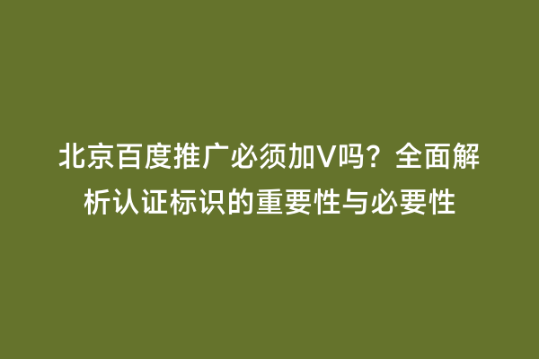 北京百度推广必须加V吗？全面解析认证标识的重要性与必要性