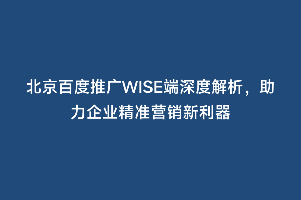 北京百度推广WISE端深度解析，助力企业精准营销新利器