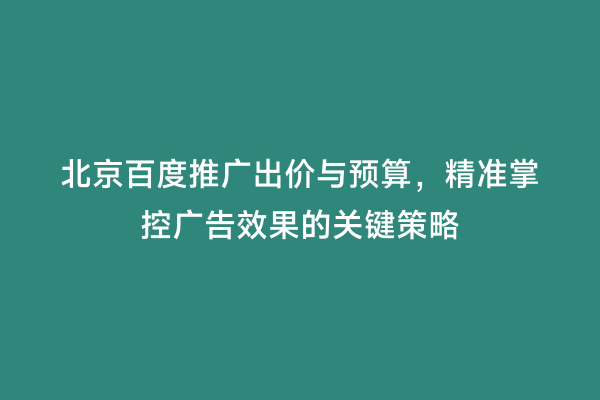 北京百度推广出价与预算，精准掌控广告效果的关键策略