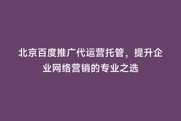 北京百度推广代运营托管，提升企业网络营销的专业之选