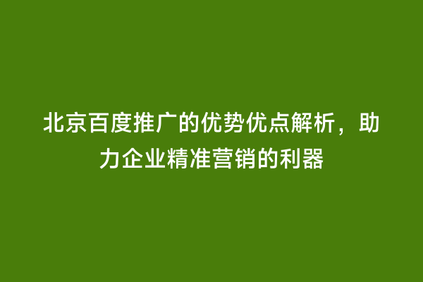 北京百度推广的优势优点解析，助力企业精准营销的利器