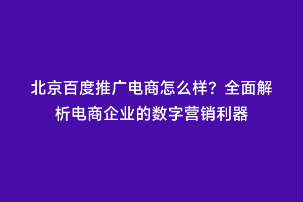 北京百度推广电商怎么样？全面解析电商企业的数字营销利器