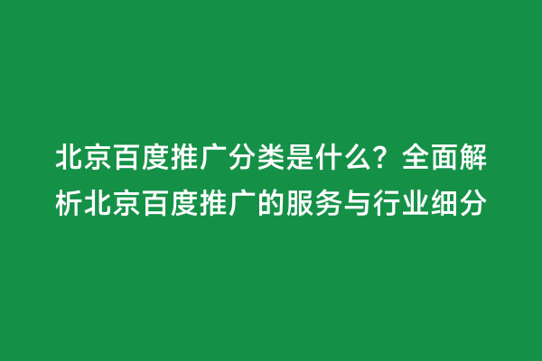 北京百度推广分类是什么？全面解析北京百度推广的服务与行业细分
