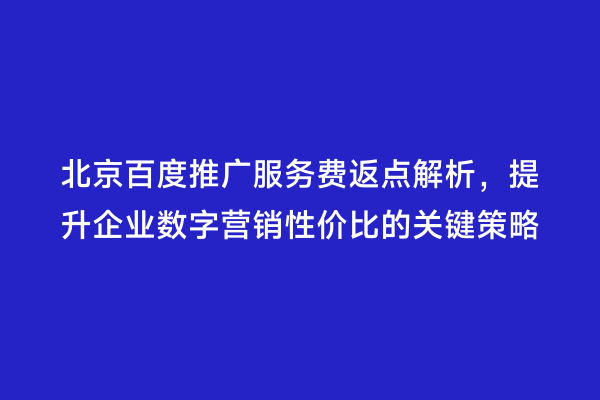 北京百度推广服务费返点解析，提升企业数字营销性价比的关键策略